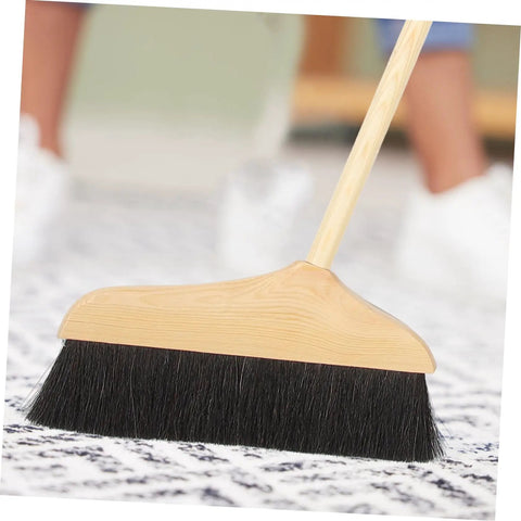 Straight Up Solid Horsehair Broom With Long Grippy Handle And Soft Pine Bristles crafted for sweeping carpets and floors.