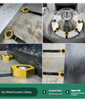 Hexagonal Eccentric Fixture Clamps Set Stainless Steel in use on metal surface, showcasing workholding and clamping setup