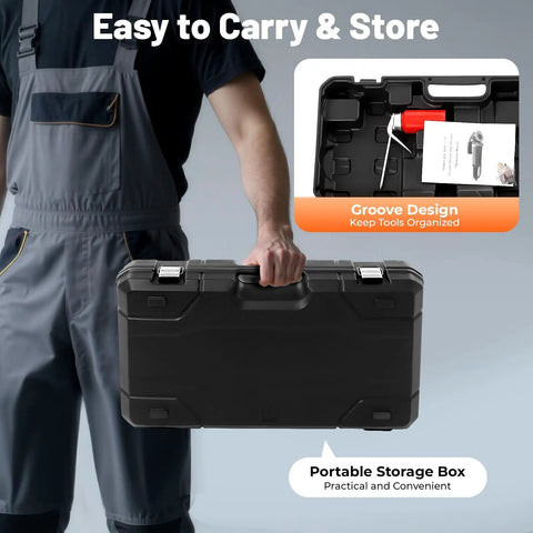 Heavy Duty Electric Pipe Threader Kit With 6 Dies For Plumbing And Gas Lines in portable black storage case for easy carry.