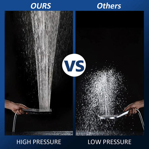 Comparison of high pressure All Metal Shower Head With Handheld Combo 10 Inch Rainfall vs low pressure shower head