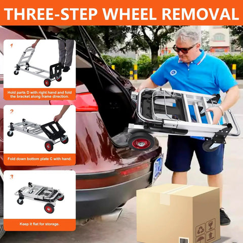 2-In-1 Folding Hand Truck And Dolly Platform Cart Convertible For Heavy Duty Lifting 500-700 Lb Capacity With All Terrain Rubber Wheels And Smooth Ride Switch Between Vertical And Flat Modes used to move boxes