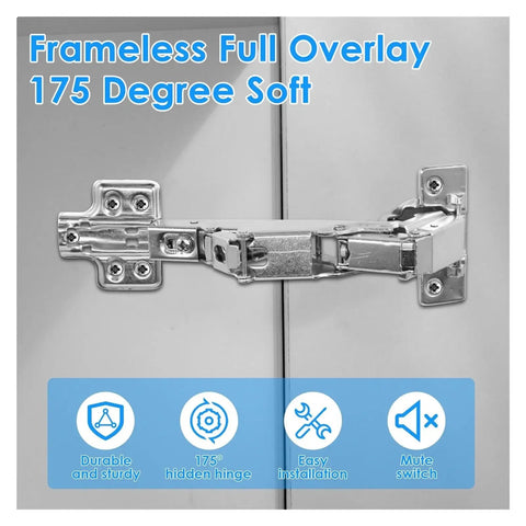 Beefy Heavy Duty Rotating Concealed Cabinet Hinges 4 Pack 175 Degree Hydraulic Soft Close Adjustable Mounting