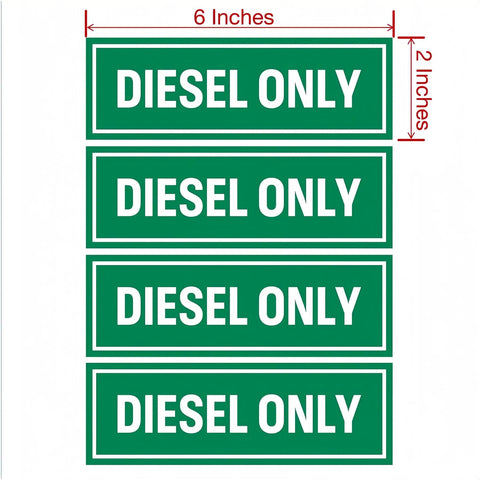 Four visible "Diesel Only" stickers from Diesel Only Stickers Eight Pack 6 By 2 Inch Weatherproof Ultra Durable Fuel Identification Labels For Fuel Tanks Cans Gas Caps And Heavy Equipment Bright White On Green Background.