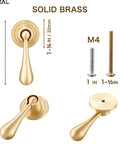 Solid Brass Cabinet Knobs 2 Pack In Brushed Gold Finish, with measurements and screws, modern pendant pulls for kitchen and dresser hardware
