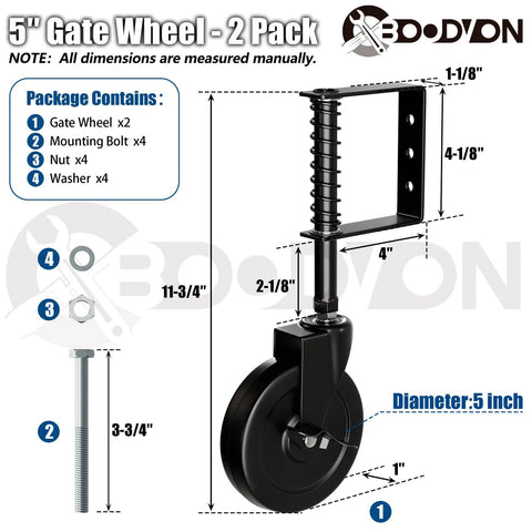 Diagram of 5 Inch Heavy Duty Gate Caster With Side Brake And Spring Loaded Shock Absorption 360 Degree Rotating Wheel 2 Pack