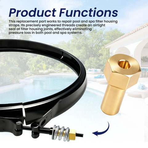 Two Piece 194997 Machined Nut Replacement Bolt Compatible With Pentair Pool And Spa De Filters Fns Fns Plus Clean And Clear Quad Kits with black filter strap.