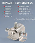 Beefy 200A 12V Three Terminal Solenoid Relay For Golf Carts And Heavy Duty Winches, Marine Ready SPST 12VDC, Zinc Plated Housing, Pro Grade Switch For Auto, ATV, Boat Projects With Smooth Power Switching. 4 terminal 300A 12V zinc-plated relay
