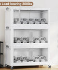 Straight Up Heavy Duty Storage Bins With Secure Lids Four Pack White Hella Spacious Plastic Containers For Garage Bedroom Big Time Organization Smooth Rolling Casters loaded with kettlebells.