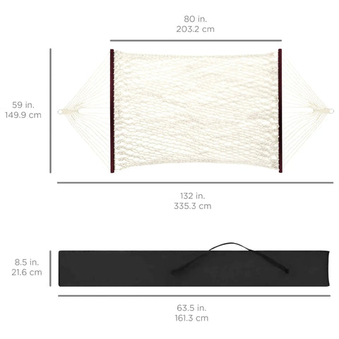Dimensions of Two Person Outdoor Hammock With Spreader Bars And Cotton Rope, 450 Pound Weight Capacity, includes carrying case