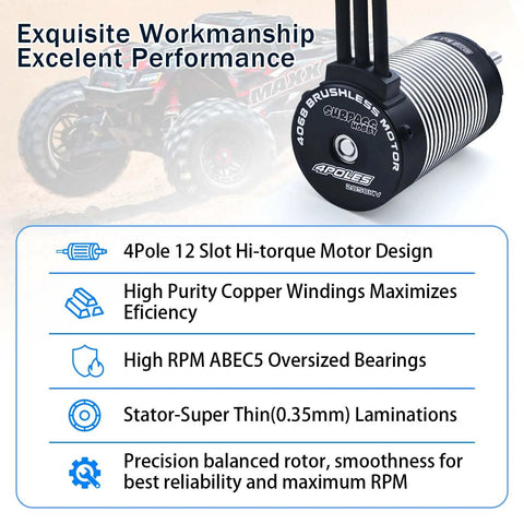 2050Kv 4 Pole Brushless Motor K4068 5S Hi Torque For 1/8 Scale RC Buggy Truggy Monster Cars And Trucks Universal Fit detail