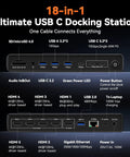 Slick Five Monitor Docking Station With Beefed Up Cooling Fan Handles Killer Eight K Plus Quad Four K 120Hz Panels And Rapid USB C Power Delivery For Smooth Multitasking On Desk Workstations detailed port layout.