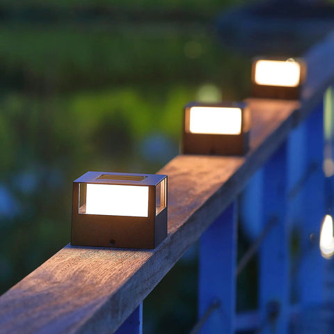 4 Pack Solar Post Lights, 20 Lumen Warm White SMD LED Cap Lights on fence, Solar Powered And Waterproof, Fits 4x4 5x5 Or 6x6 Wood Posts