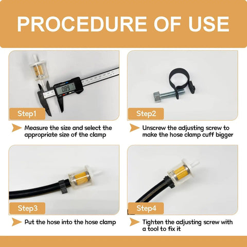 Procedure of use for 34 Piece Fuel Line Clamps Set in Five Sizes from One Quarter Inch to Five Eighths Inch.