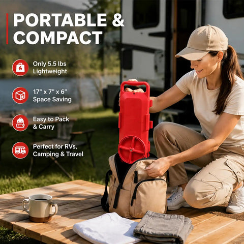 Ultra Compact Portable Washing Machine Crafted For Standard Five Gallon Bucket Plus Smart Digital Timer Nailed For Dorm Rooms RV Outings And Apartment Living Slaps Laundromat Lines Goodbye, lightweight design being packed for travel.