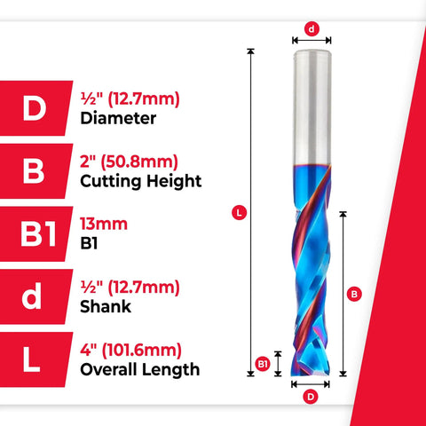 Spektra Extreme Tool Life Coated Solid Carbide CNC Compression Spiral Router Bit dimensions and specifications