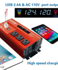 500W Continuous Power Inverter For Vehicles From 12V To 110V AC With 3 AC Outlets And 4 USB 2.4A Quick Charge Ports In Use