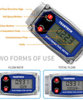 Digital Turbine Flow Meter With LCD Readout And NPT Counter showing buttons and display for diesel gasoline kerosene and oil measurement
