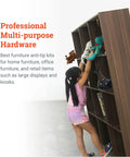 Child reaching for toys on bookshelf secured with Anti Tip Furniture Anchors For Dresser, Bookshelf And Cabinet Safety.
