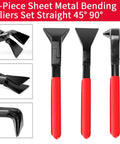 3-Piece Hand Seamers Sheet Metal Tools Set with Straight Jaw 45 Degree and 90 Degree Bending Pliers, red rubber grips