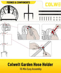 All In One Garden Hose Holder Kit With 50 Ft Hose Half Inch, Heavy Duty Freestanding Metal Stand assembly instructions