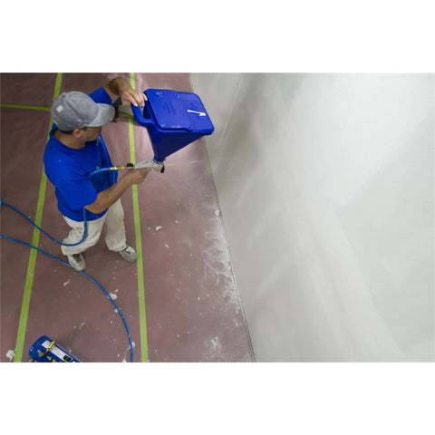Man using Sharpshooter 1 Hopper Gun for Texture and Spray, 2 Gallon Nylon Gun with Seven Orifice Sizes, 45 Degree Angle Adapter