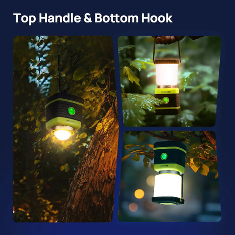 Ultra Bright LED Camping Lantern 1000 Lumens With Four Light Modes Battery Powered IPX4 Waterproof hanging on tree