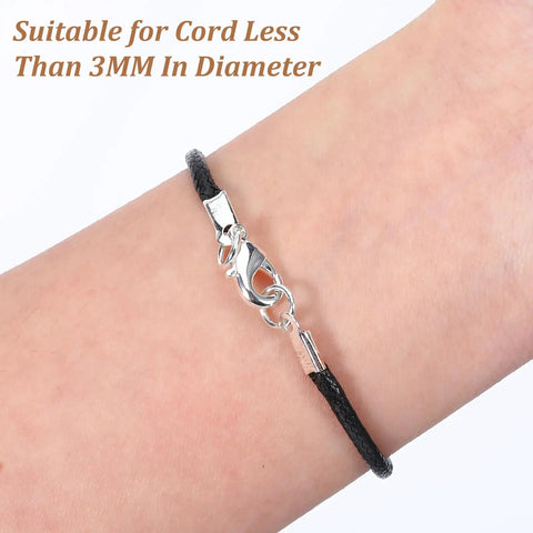 20 Sets Stainless Steel Necklace Clasps And End Caps For Jewelry Making 3MM ID Cord End Caps With Lobster Clasp on black cord bracelet