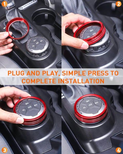 Savadicar CKT01 red billet aluminum control knob trim ring for Ford Bronco center console