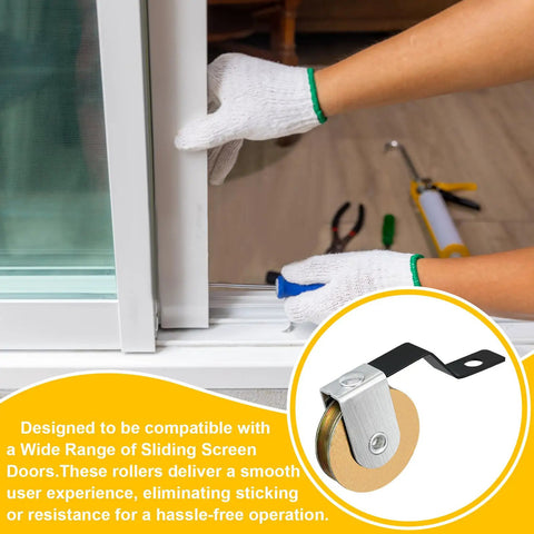 Heavy Duty 4 Pack Sliding Screen Door Rollers Glides Like Butter With Silent 1 Inch Steel Ball Bearings Perfect Fit shown during installation.