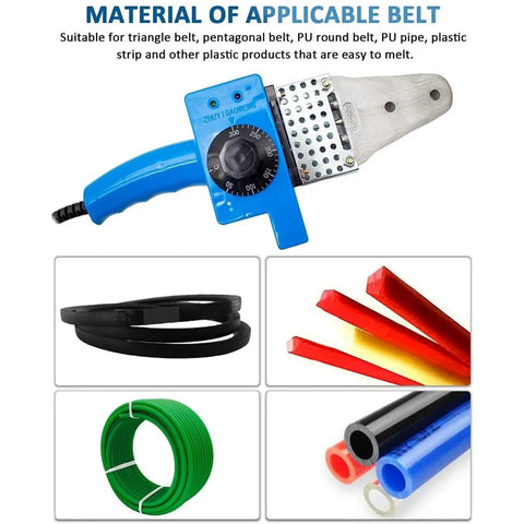 Heavy Duty Pu Belt Welder Kit With Adjustable Scissors And Precision Fixture For Hot Spot Repair Of Polyurethane Round Connectors And V Belts Featuring Durable Iron Shell And Ergonomic Grip For Professional Grade Heating Solutions, blue handheld PU belt welder