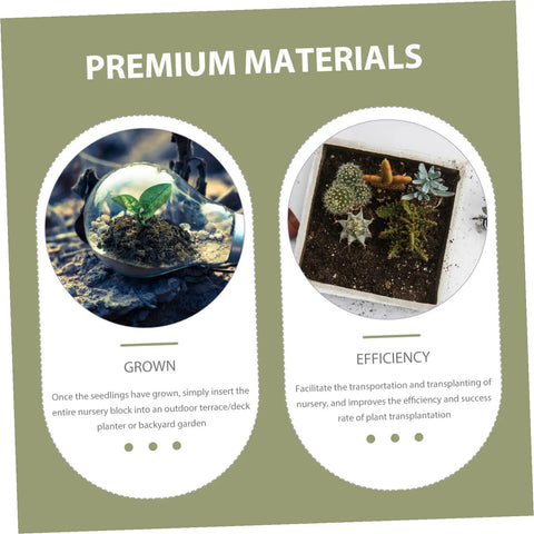 Premium materials display with images of nursery blocks in soil context for 100 Piece Hydroponic Starter Plugs And Fertilizer Cubes