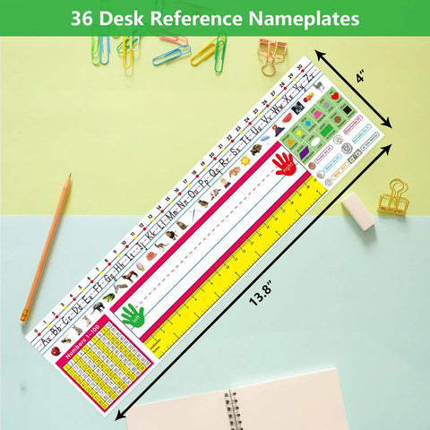 Self Adhesive Primary Kid Friendly Desk Nameplates Pack Of 36 Featuring Manuscript Alphabet, bright color, 13.8 x 4 inch