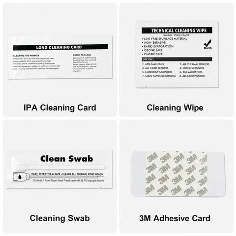 Complete Card Printer Maintenance Kit Compatible With Fargo HDP Models Featuring IPA Scrub Wipes Adhesive Cleaners And Foam Swabs To Keep Your Badge Rig Running Slick - IPA cleaning card, cleaning wipes, and adhesive swabs.