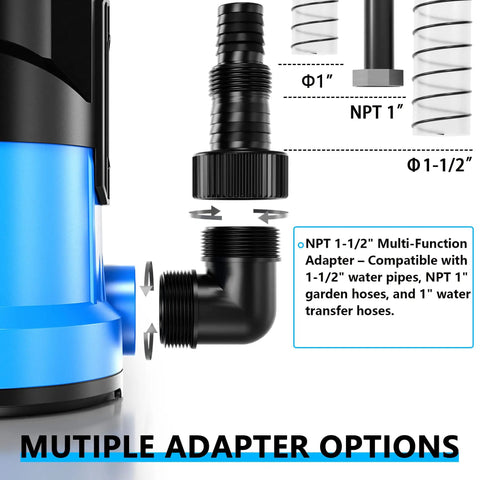 NPT 1-1/2 adapter for Three Quarter HP Auto Submersible Sump Pump 2400 GPH Thermoplastic Portable Water Pump connections.