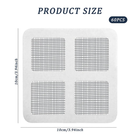 Lcarege Disposable Hair Drain Stickers, 60 Pack 4x4 Fiberglass Disposable Drain Covers with grid pattern size 10cm