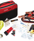 Compact Car Emergency Roadside Kit With Grab And Go Jumper Cables Tow Strap LED Flashlight Gloves First Aid Kit And One Year Roadside Assistance