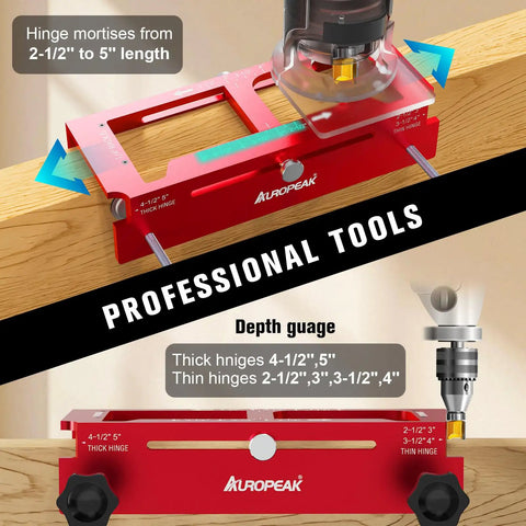 Essential Door Hinge Jig And Lock Installation Kit on wood, 6061 aluminum, for 2.5 to 5 inch hinges, precise mortising guide.