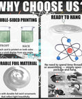 Why choose us graphic for 40 Pack Science Hanging Decorations For Kids Birthday Parties And STEM Classrooms, Beaker And Atom Themed Ceiling Danglers, Microscope Shapes, Colorful Science Party Decor For Home Or School, featuring double-sided printing, durable foil material, and ready-to-hang design.