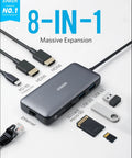 Dual 4K USB C Docking Station For Laptops With 2 HDMI Ports, 8 In 1 Hub, 85W Power Delivery, Ethernet, SD Card Reader, 2 USB A Ports
