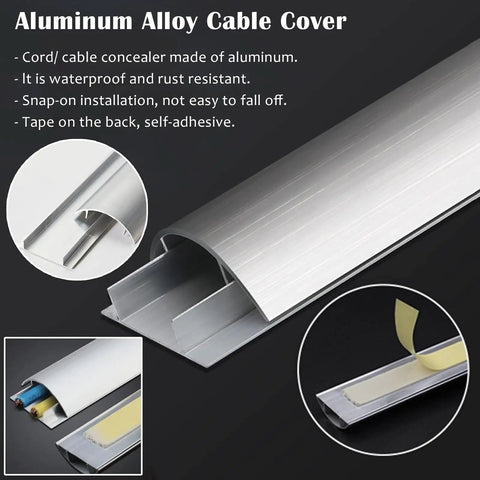 Rugged Cable Raceway Kit With Self Adhesive Floor Protector, aluminum cover with adhesive backing for wire concealment.