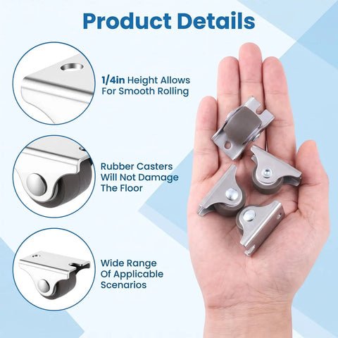 Superb One Inch Mini Caster Wheels Set Of Four Low Profile Rolling Casters With Included Screws for smooth rolling and floor protection.