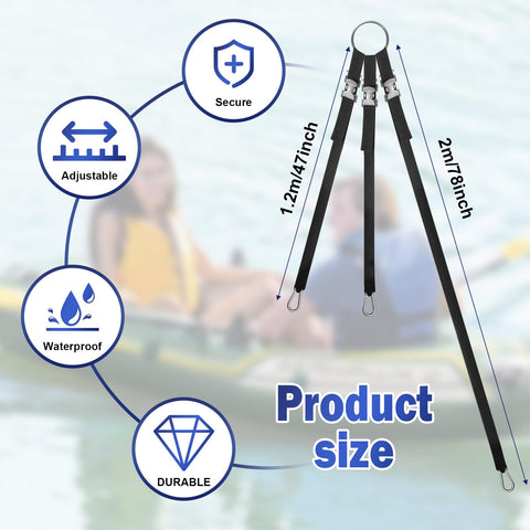 Three Leg Universal Dinghy Lift Slings For Inflatable Boats, Adjustable 3 Point Sling With Stainless Steel Hardware