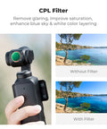Premium Magnetic Wide Angle Lens And ND CPL Filter Kit For Osmo Pocket 4/3 With Black Diffusion 1/4 showing filter effect comparison