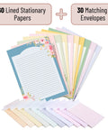 Floral Pastel Letter Paper Set With Envelopes, 60 Letter Sheets And 30 Envelopes In Ten Unique Floral Designs, 5.2 By 7.3 Inch