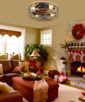 Caged Ceiling Fan With Lights 20 Inch Enclosed Wood Grain Boho Farmhouse Ceiling Fan With Remote Control Reversible Motor Indoor