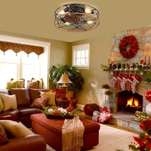 Caged Ceiling Fan With Lights 20 Inch Enclosed Wood Grain Boho Farmhouse Ceiling Fan With Remote Control Reversible Motor Indoor