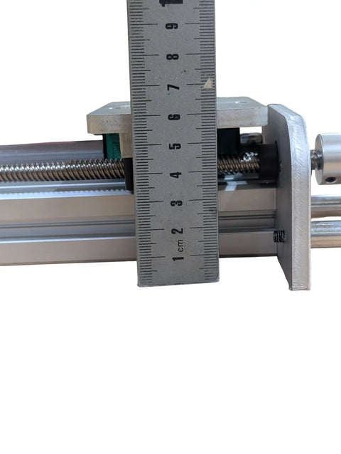 Beefy Industrial Grade Precision Linear Motion System With 8020 Aluminum Gantry Module And Acme Screw Stage Actuator NEMA 23 Stepper Motor For CNC And Pick And Place Heavy Duty Made In USA, ruler showing actuator height