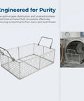 Heavy Duty Stainless Steel Cleaning Basket For Ultrasonic Cleaner shown with handles, ideal for delicate jewelry and clinic gear.