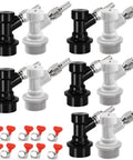 Five Pairs Ball Lock Keg Quick Disconnects For Homebrew Draft Systems With Five Sixteenth And One Fourth Barb Fittings And Leak Proof Silicone O Ring Seals, black and white