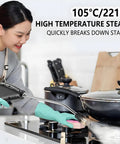 Person using 2500W Handheld High Temperature Pressurized Steam Cleaner with 4.5 Bar High Pressure Steam on kitchen stove